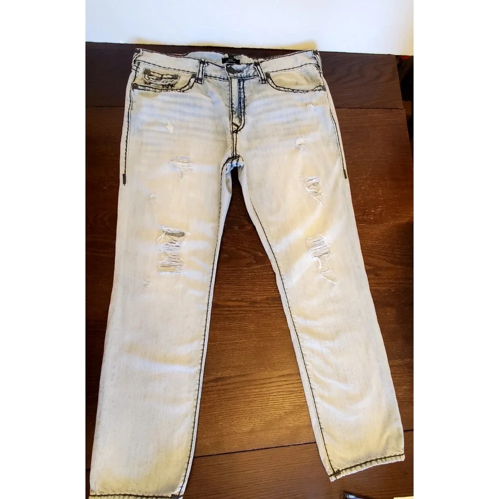 True Religion Ricky Relaxed Straight Flap Jeans Men's 40 Distressed‎ Y2K